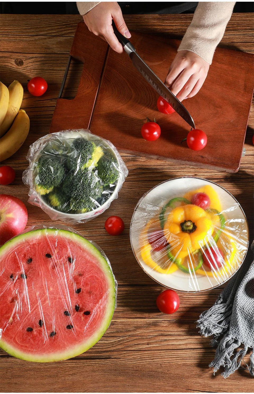 100pcs Disposable Plastic Wrap Covers, Elastic &amp; Tight, Food-Grade Fresh-Keeping, Dust &amp; Insect-Proof, Kitchen Accessories - Disposable Food Wrap